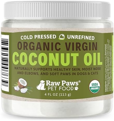Raw Paws Virgin Organic Coconut Oil for Dogs & Cats, 4-oz – Treatment for Itchy Skin, Dry Nose, Paws – Hot Spot Lotion – Natural Hairball Remedy for Cats Raw Paws Virgin Organic Coconut Oil for Dogs & Cats, 4-oz – Treatment for Itchy Skin, Dry Nose, Paws – Hot Spot Lotion – Natural Hairball Remedy for Cats