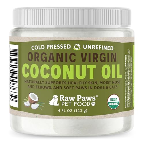 Raw Paws Virgin Organic Coconut Oil for Dogs & Cats, 4-oz - Treatment for Itchy Skin, Dry Nose, Paws...