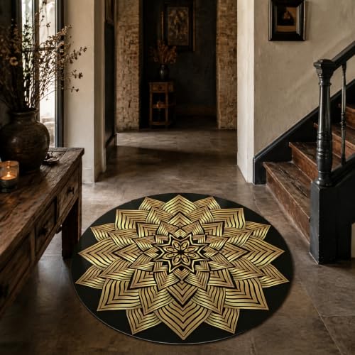 Tapis rond jaune et noir géométrique moderne dressing 140cm - 2