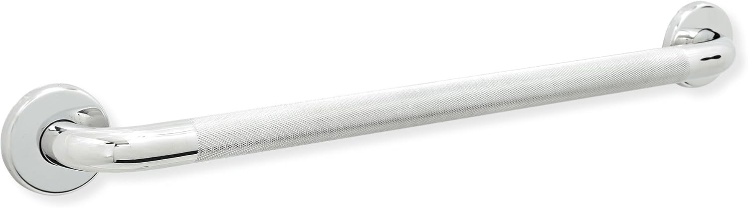 32” Shower Handle Knurled Grip | 304 Stainless Steel Grab Bars for Bathtubs and Showers | Polished Chrome ADA Standard Hand Rails for Seniors, Children, Injured People | Supports Upto 400lbs