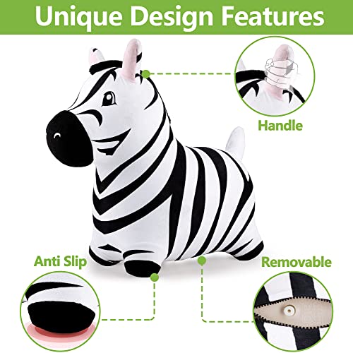 iPlay, iLearn Bouncy Pals Zebra Hopping Horse, Plush Inflatable Animal Hopper, Indoor n Outdoor Ride on Jumping Bounce Toys, Birthday Gift for 18 Months 2 3 4 5 Year Old Kids Toddlers Boys Girls - Image 4