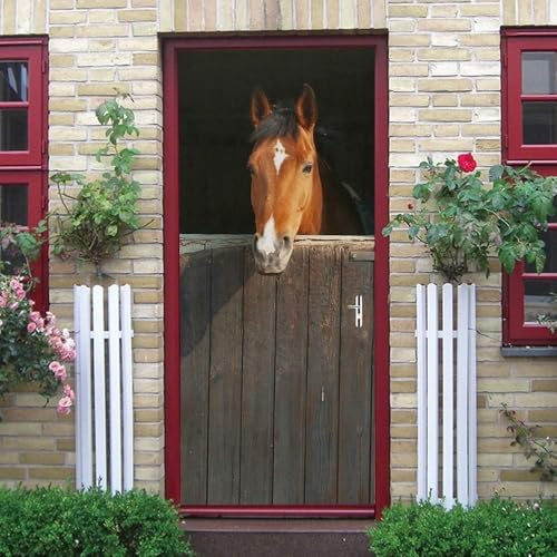 Pegatinas Puerta 3D Caballo Pegatinas para Puertas de Animal Vinilo Decorativo Pegatina Pared Mural para Puerta Autoadhesivas Papel Pintado Puerta 95x210 cm A-5376