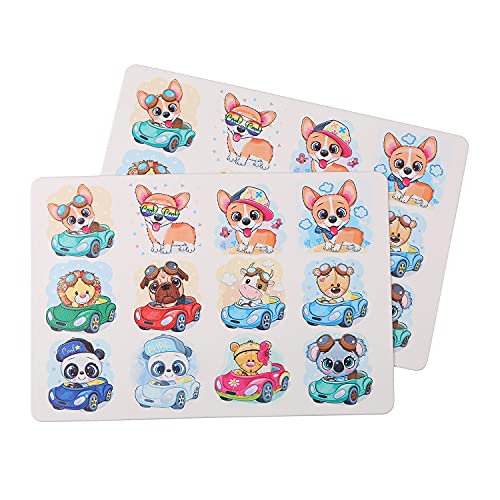 Miorkly Set de Table Enfant Lavable Antidérapant Sets de Table Motif Dessin Animé Set de 2 (45×30CM) sans BPA, Anti-déchirure Ne s'estompe - Convient pour la Cuisine, Table à Manger