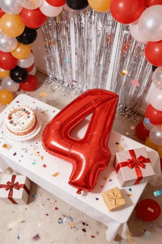 Image of Laser Red 8 Balloon, Number Balloons 40 Inch, 8th Birthday Decorations, Birthday Balloons, Laser Red Party Supplies, Number 8 Balloon