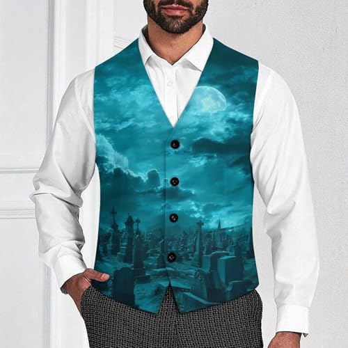 Halloween Cemetery Night Moon Men's Suit Vest Slim Fit Business Dress Party Pattern Waistcoat Vest Top2