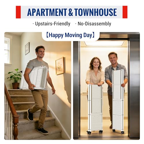 Image of WORKPRO 5-Tier Folding Shelf, No-Assembly Metal Storage Rack with Wheels, 750 lbs Capacity (with Leveling Feet), Collapsible Shelving Unit for Kitchen, Pantry, Closet & Craft Shows - White