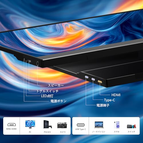 モバイルモニター 15.6インチ モバイルディスプレイ ポータブルモニター FHD1080P IPS液晶パネル 非光沢画面 薄い 軽量 保護カバー付き Type-C ミニHDMI PS4/XBOX/Switch/PC/Macなど対応 在宅勤務 リモートワーク