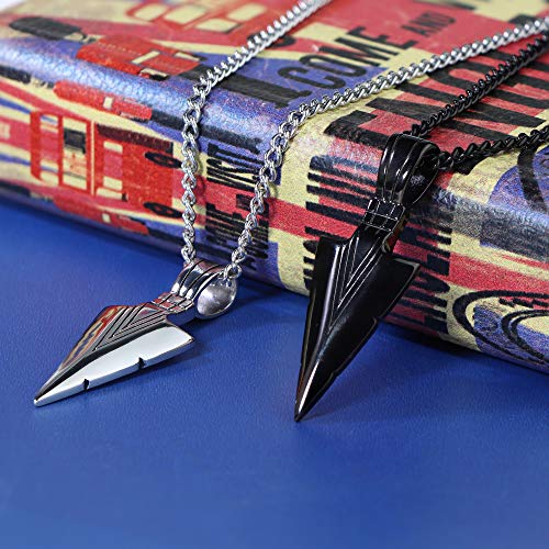 Jstyle Stainless Steel Pendant Necklace For Mens Cool Spearpoint Arrowhead Pendant Chain Necklace Set Black & Silver Tone #TOP6