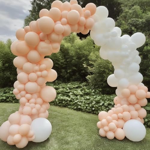Image of Regular Balloon Combo For Decoration with Glue Dots & Balloon Arch Strip - Party Decor Set For Easy Party Setup (PEACH WHITE, 50)