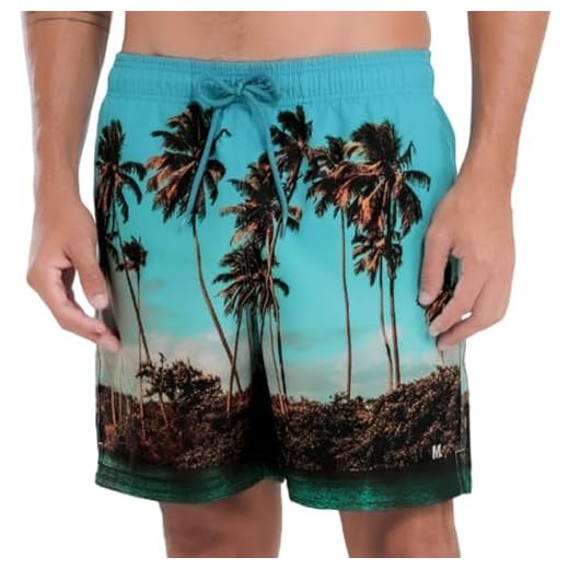 MASH Short Praia Masculino Bermuda Dryfit Elastano Tropical, Azul Piscina, P