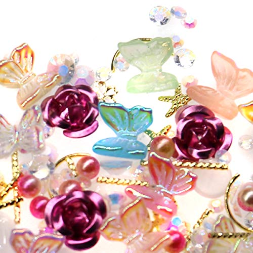 3D Nail Stud Butterfly Rose Nail Charms Aurora Colorful Nail Art Glitter With Rhinestone Halloween Artificial Pearl Nail Stickers For Women Girls Diy Craft Jewel Flower (Rose Gold) #TOP1