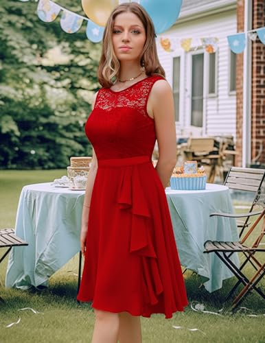 Image of BeryLove Womens Boat Neck A Line Sleeveless Lace Formal Homecoming Dress
