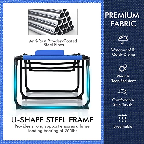 Tangkula Foldable Beach Lounge Chair For Outside, Sunbathing Chair With Removable Headrest, 4-Position Adjustable Backrest, Portable Tanning Chaise Lounger For Yard, Patio, Beach, Camping (1, Navy) #TOP6