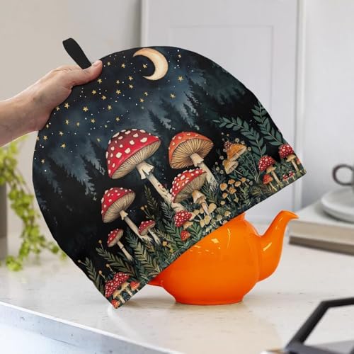 Image of Mushroom Print Tea Cozy Creative Insulated Tea Cosy Extra Thick Home Kitchen Decoration Creative Gifts Dust Teapot Cover Kitchen Accessories for Travel