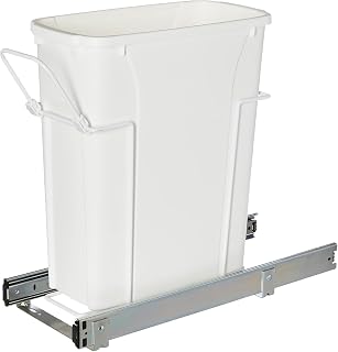 Knape & Vogt in-Cabinet 20 Quart Single Pull Out Trash Can, Minimum Cabinet Dimensions 17-1/2 in. H x 8-1/2 in. W x 20-1/2 in D, Steel, RS-PSW9-1-20-W, White