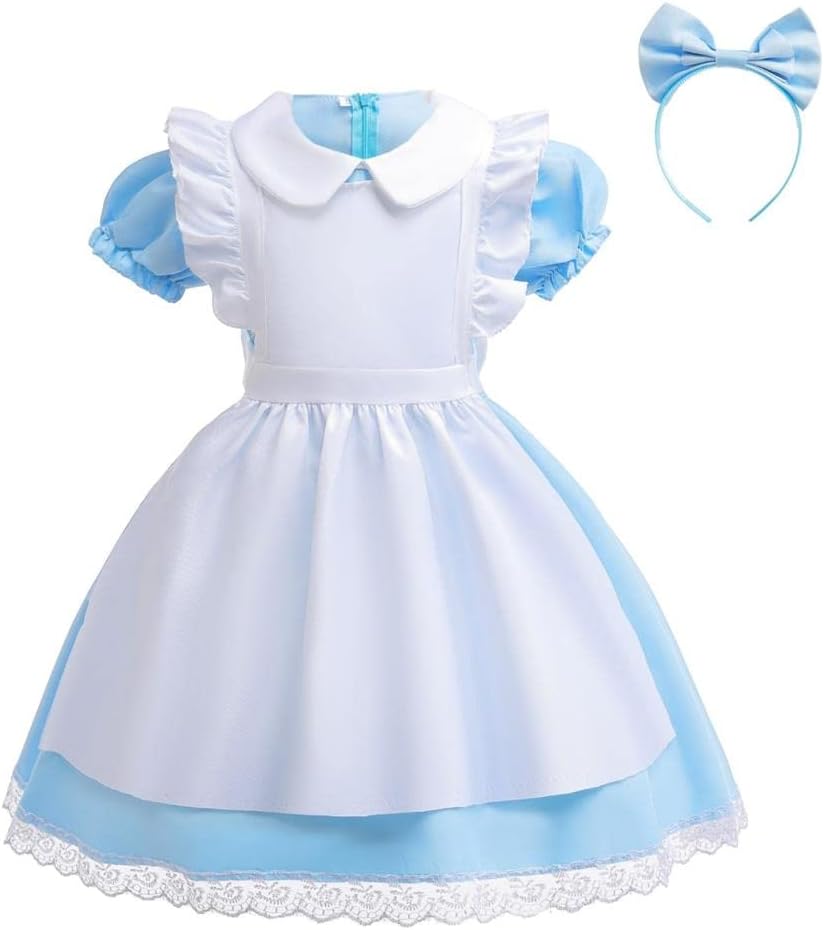 Lito Angels Alice in Wonderland Fancy Dress Up Costume Set with White Apron and Headband for Little Kids Girls Age 2 to 14 Years, Blue