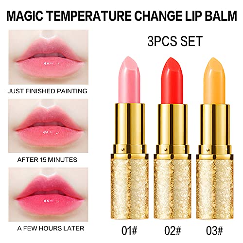 3 Pcs Waterproof Color Changing Lipstick .Long Wearing Color Changing Lip Balm Set For Girls.magic Change Tinted Lip Balm Lip Stain Jelly Lip Gloss, Lip Plumper Mood Lápiz Labial Permanentes Mate,Magic Temperature Change Lip Balm #TOP1