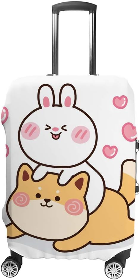 review Luggage Cover Suitcase Cover ﻿Rabbit Shiba Inu Dog Cute Cartoon Character Kawaii Protective Covers Suitcase Protector L Fits 26-28 Inch Luggage