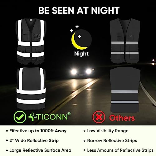 Image of TICONN Reflective Safety Vest High Visibility Class II Mesh Vest for Women & Men Meets ANSI Standards