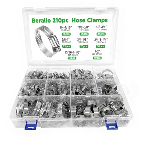 210pcs 304 Stainless Steel Hose Clamp Assortment Kit, 1/4"-2"(6-51mm) Adjustable