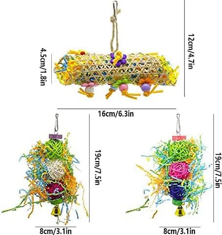 Miniatura 2 de EBaokuup Paquete de 3 juguetes para masticar pájaros, trituradora de forraje, jaula de loro, juguete colgante de lufa para cacatúa, conure, loro
