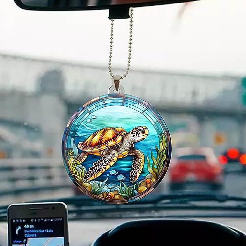 Tdwooden Sea Turtle Ornament Car Rear View Mirror Accessories Christmas Tree Ornament Decoration Hanging Charm Interior Rearview Pendant Decor Gift thumb #1