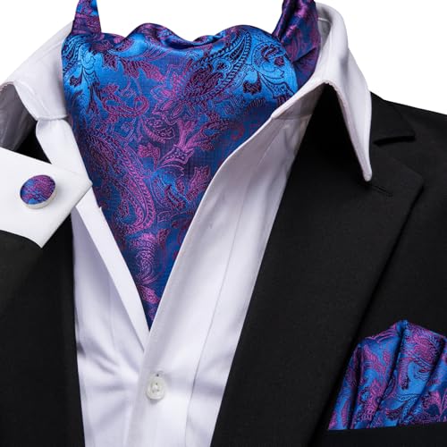 Image of Dubulle Paisley Floral Ascot for Men Self Tie Mens Cravat and Pocket Square Cufflinks Wedding