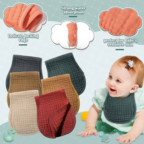 Image of Frienda 6 Pack Muslin Burp Cloths Baby 20x9'', Classic Colors