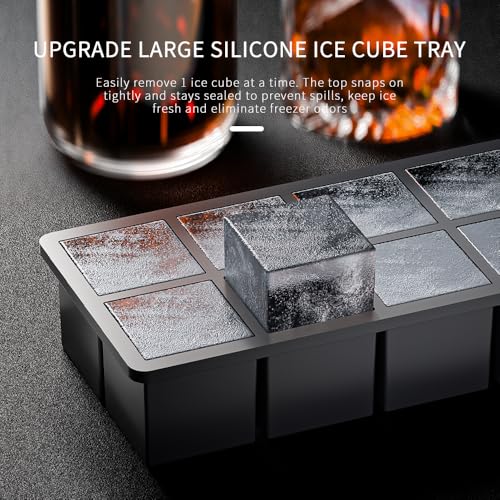 Image of Large Ice Cube Molds 1Pack, HANCELANT Big Square Ice Cube Mold for Cocktail, 2Inch Huge Silicone Ice Cube Tray for Whisky, Stackable, Easy Release