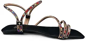 Sandalia Rasteira Clube Das Rasteirinhas Com Strass Cravejado Bico Quadrado Feminina