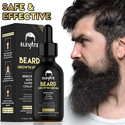 Elevate Beard Growth Oil 5% Minoxidil Hair Growth Serum With Biotin & Caffeine – Grow A Stronger Thicker Fuller Beard Faster – Natural Facial Hair Treatment For Grooming Thickening And Volume 2 Fl Oz 60Ml #TOP3