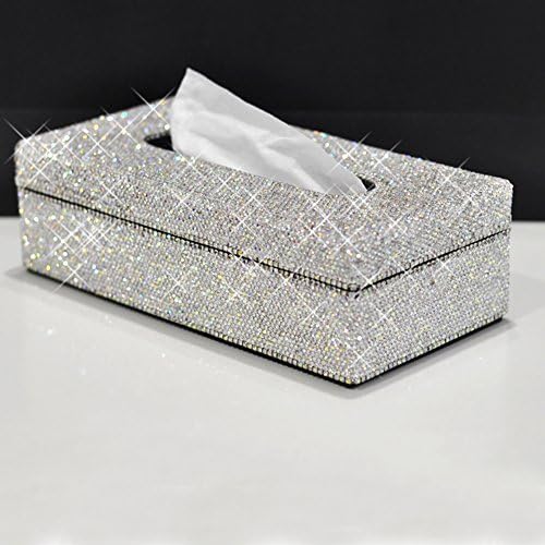 BlingChic Rectangular PU Leather Facial Tissue Box Napkin Holder, Handmade Box Holder for Home Office, Car Automotive Decoration(1 White)