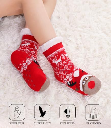 SDBING Kids Fuzzy Slipper Socks Boys Girls Soft Cozy Fluffy Grips Socks Winter Warm Non Slip Christmas Socks4