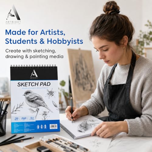 Image of ArtRight A4 Portrait Sketch Pad - 20 Sheets, 160 GSM, Spiral Bound Sketch Book for Pen, Pencil, Ink, Mandala and Charcoal Media (Acid-Free Sheets)
