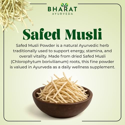 Image of Organic Safed Musli Root Powder 200 gm (Pack Of 1) - Pure and Natural Ayurvedic Herbal Supplement for Strength & Wellness | Boost Energy & Stamina| Chemical-Free & No Preservatives