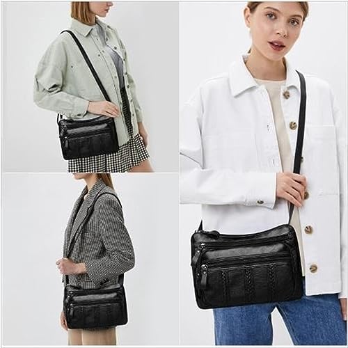 Womens Shoulder Handbag Black PU Leather Messenger Cross Body Pouch Large Bag Cell Phone Purse Wallet Case Coin Purse Fashion Mother Gift2