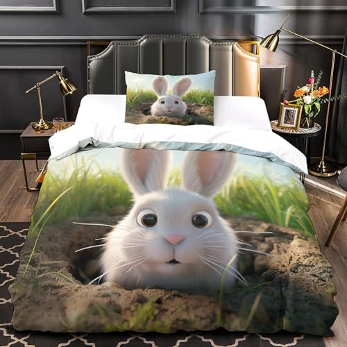 Housse de couette lapin 3D idée cadeau lit enfant microfibre douce 3 pièces