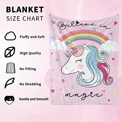 PQCXXA Magic Unicorn Blanket - Soft Flannel Fleece Blanket for Girls Kids, Microfiber Fleece Blanket for Couch, Bedroom, Travel (Rainbow, 130x150cm)