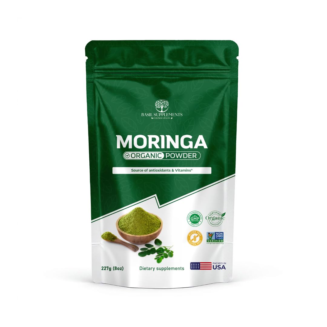 BASIL SUPPLEMENTS Pó de Folhas de Moringa Orgânica 224 g