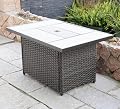 Fangflower Fire Pit Table 43 Inch, 50,000 BTU Outdoor Stainless Steel Propane Firepit with Lid/Lava Rock/Adjustable Flame for Patio, Garden, Backyard,Square, Black