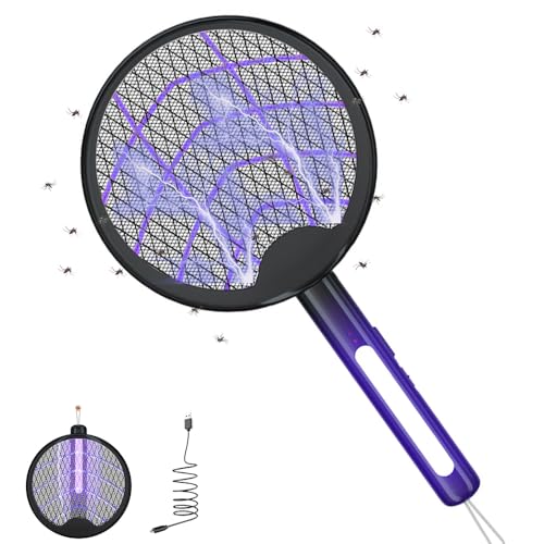 Fly Killer Mosquito Killer Swatter,2000mAh USB Rechargeable Electric Fly trap Mosquito trap,Bug zapper Fly Zapper,Fruit fly traps killer with UV Light 3000V,For BedRoom、Kitchen、Office (Swatter)