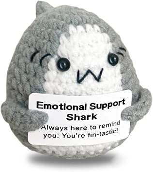 Positive Shark, Mini Knitted Decor Positive Crochet Animals Emotional Support Inspirational Motivational Encouragement Gift Party Decoration Gray