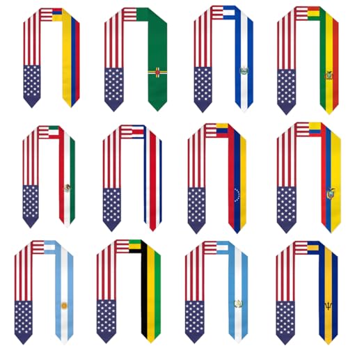DABOYOZHZH Customized Mixed America Flag Graduation Shawl Sash Stole Wraps Scraf For International Study