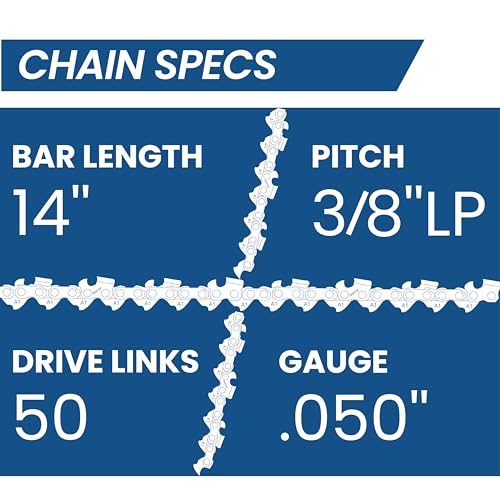Image of 14 Inch Chainsaw Chain, 3 /8 inch LP Pitch .050 inch Gauge 50 Drive Links, Germany Steel Anti-Kickback Replacement for Stihl MS170, MS180, MS250, Remington, 3-Pack