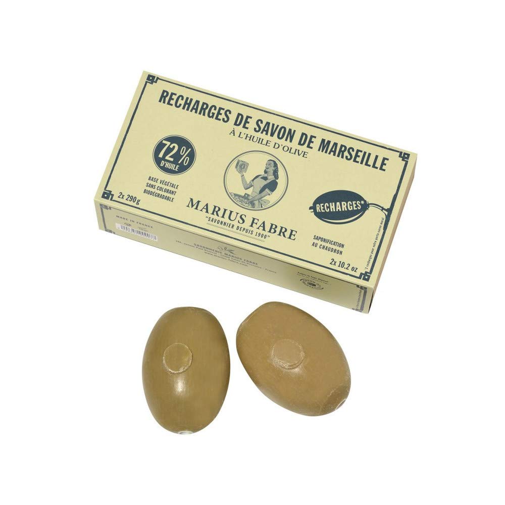 Marius Fabre Olive Oil Marseilles Soap Refills for Wall-Mount Rotating Holder (2x290g,2x10.2oz)