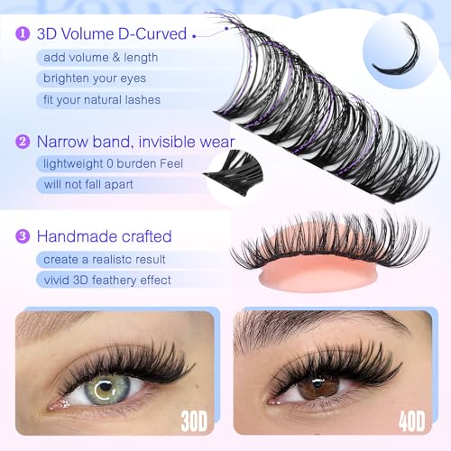 Image of Pawotence Lash Clusters 480pcs Individual Lashes 30D 40D Cluster Eyelash Extensions Eyelash Clusters Lash Extensions for Self Application (30D&40D, 0.07D, 11-16mm Valuable Pack)