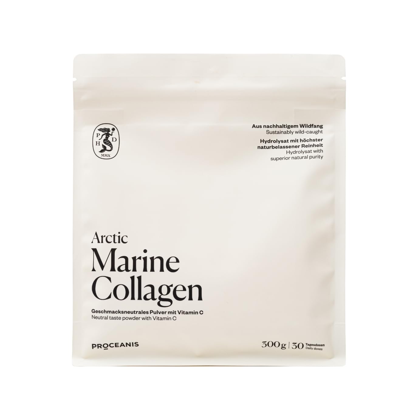 Arctic Marine Collagen Pulver aus Fisch 300g – Kollagen Hydrolysat Peptide Typ 1 und 3 aus nachhaltigem Fischfang im Nordmeer – mit Vitamin C – Ohne Zusatzstoffe – 30 Portionen