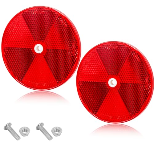 AGRISHOP - AGRISHOP 2X Reflektoren Rückstrahler,Reflektoren Anhänger PKW mit Schrauben,Rot Rund Reflektoren Ø80mm Katzenauge für Einfahrt Zaun Tor Pfosten Boot Reflektor