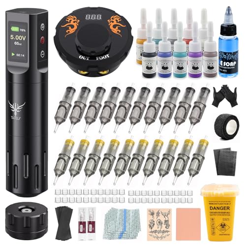 Kit machine à tatouer débutant TATELF avec batterie rotative et aiguilles cartouches