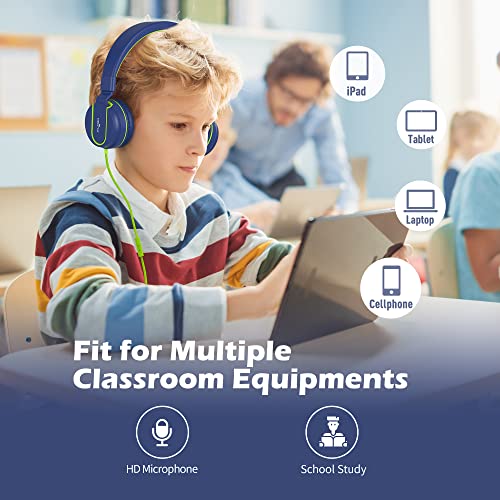 Image of AILIHEN I35 Kids Headphones for School with Mic, 93dB Safe Volume, Green | Wired On Ear Headphones for Girls Boys, 3.5mm Foldable Lightweight for Classroom Chromebook, Laptop, Computer, Tablet